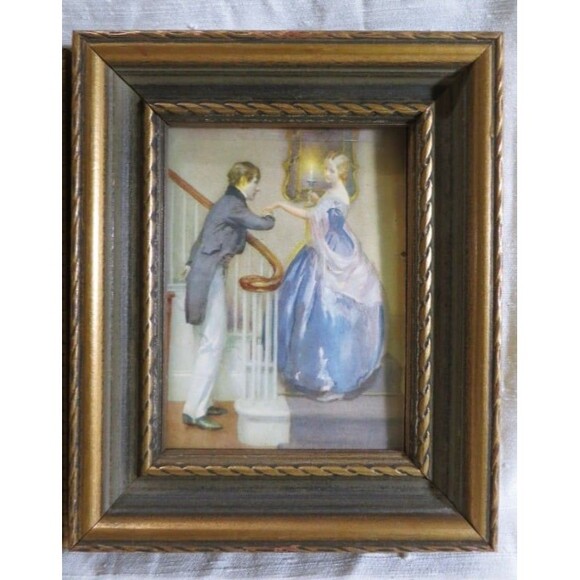 Antique Pair of Framed H. Lester Turn Of The Century Prints Of Victorian Couples - Picture 3 of 4